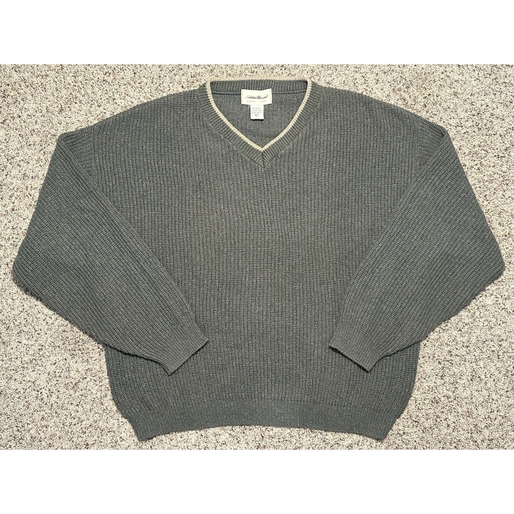 Eddie Bauer Vintage 80s/90s Knit V-Neck Cotton Acrylic Sweater Made In USA Large